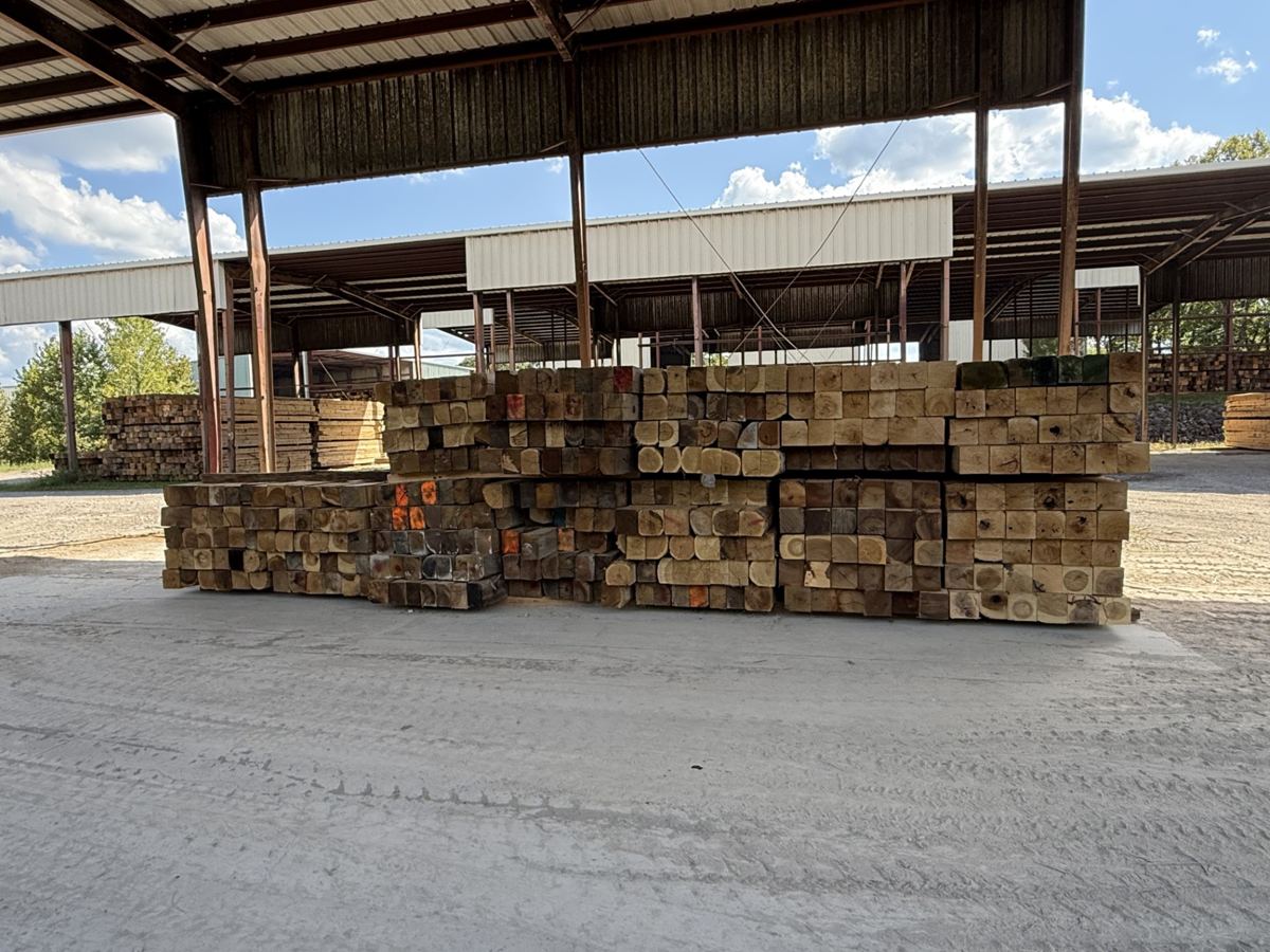 Covered storage of hardwood mats at the Linden yard